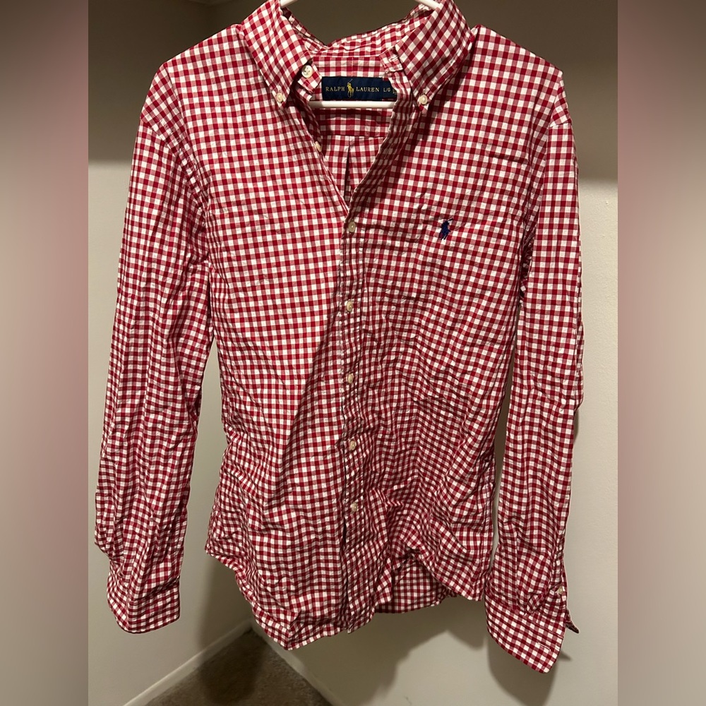 Red Plaid Polo Button up